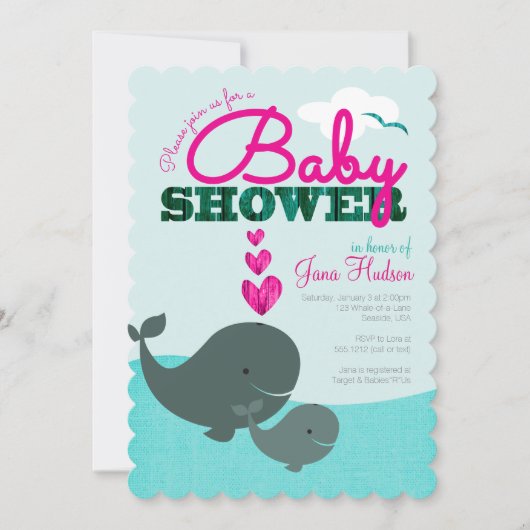 Invitation pour Baby Shower Baleine - Fille (Devant)