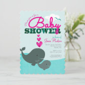 Invitation pour Baby Shower Baleine - Fille (Debout devant)
