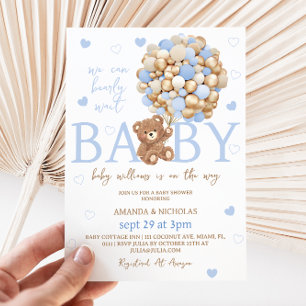 Invitation pour Baby Shower Ballon Ours Bleu