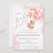 Invitation pour Baby Shower Bébé Fille avec un Ted (Devant)
