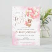 Invitation pour Baby Shower Bébé Fille avec un Ted (Debout devant)
