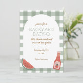 Invitation pour Baby Shower Bébé Gingham Vert (Debout devant)