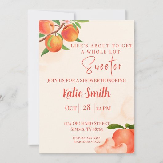 Invitation pour Baby Shower Bébé Pêche Douce – Pêc (Devant)