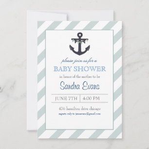 Invitation pour Baby Shower Bleu Ahoy Anchor