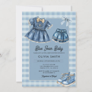 Invitation pour Baby Shower Bleu Jean Bébé Denim