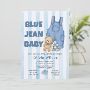 Invitation pour Baby Shower Bleu Jean en Denim