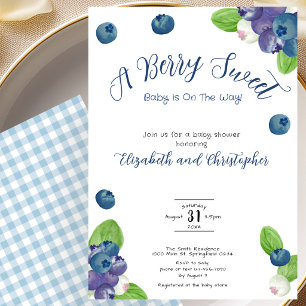 Invitation pour Baby Shower Blue Berry Sweet Boy