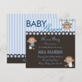 Invitation pour Baby Shower Blue Monkey Design (Devant / Derrière)