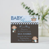 Invitation pour Baby Shower Blue Monkey Design (Debout devant)