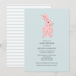 Invitation pour Baby Shower Blue Sweet Bunny