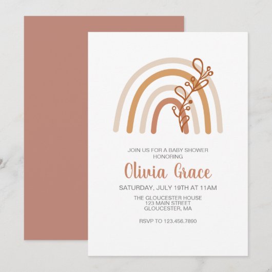 Invitation pour Baby Shower Bohème Arc-en-Ciel (Devant / Derrière)
