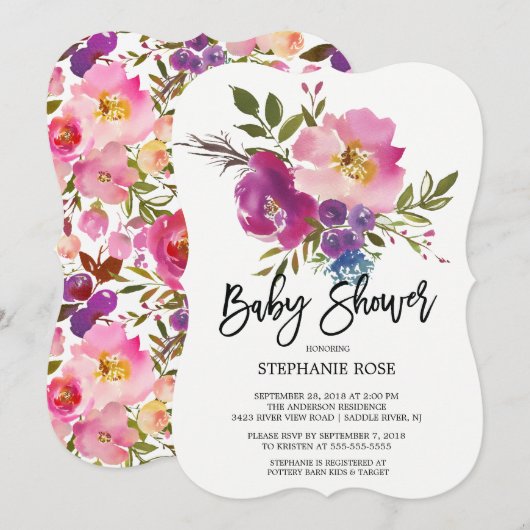 Invitation pour Baby Shower Bouquet de printemps c (Devant / Derrière)