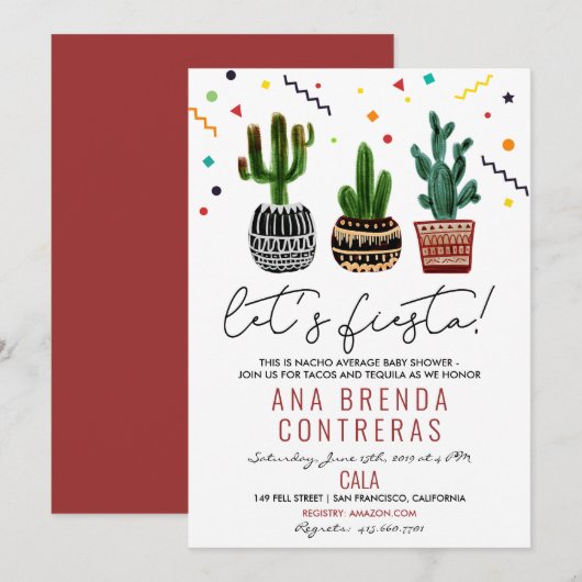 Invitation pour Baby Shower Cactus Fiesta (Devant / Derrière)
