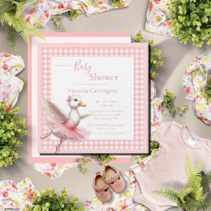 Invitation pour Baby Shower Canard Ballerine Rose