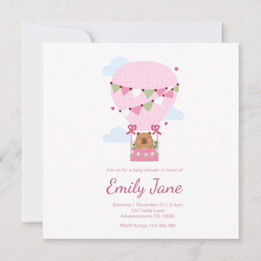 Invitation pour Baby Shower Capybara Douce Bébé Fi (Devant)