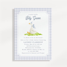 Invitation pour Baby Shower Carreau Bleu Oie Folle