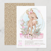 Invitation pour Baby Shower Cerf Douce Petit