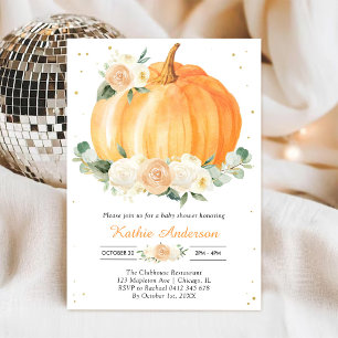 Invitation pour Baby Shower Citrouille Florale