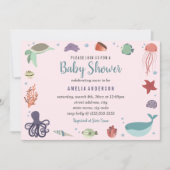 Invitation pour Baby Shower Corail Créatures Marin (Devant)