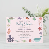 Invitation pour Baby Shower Corail Créatures Marin (Debout devant)