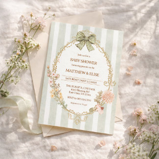 Invitation pour Baby Shower Cottagecore à rayures 