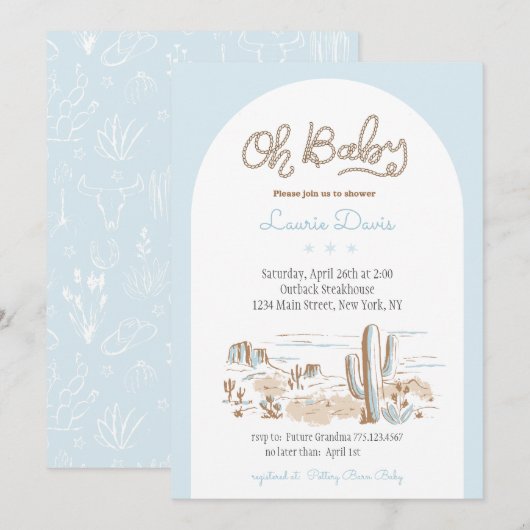 Invitation pour Baby Shower Cowboy Oh Bébé (Devant / Derrière)
