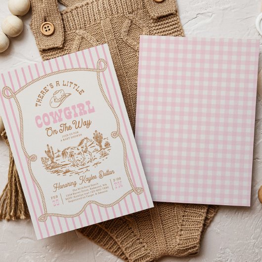Invitation pour Baby Shower Cowgirl à rayure rose
