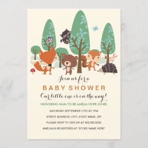 Invitation pour Baby Shower Cute Woodland Friends