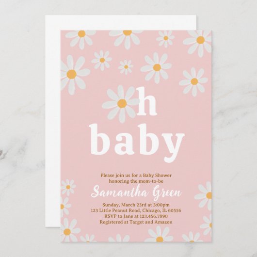 Invitation pour Baby Shower Daisy (Devant / Derrière)