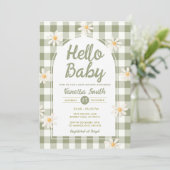 Invitation pour Baby Shower Daisy Gingham Hello (Debout devant)