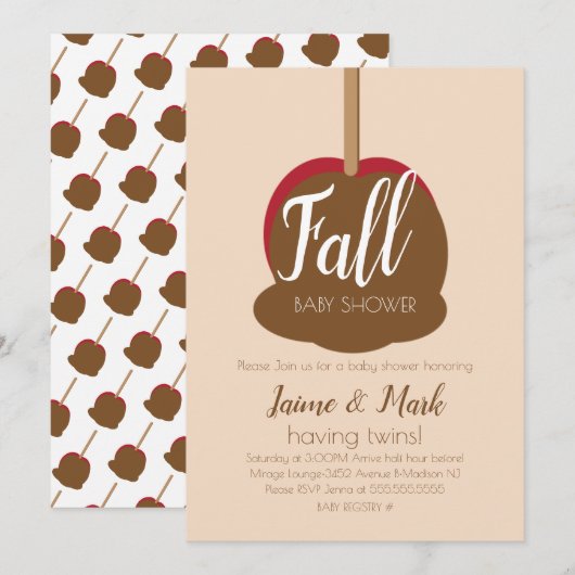 Invitation pour Baby Shower d'automne Candy Apple (Devant / Derrière)