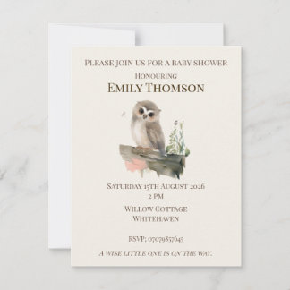 Invitation pour Baby Shower de Chouette de la Forê