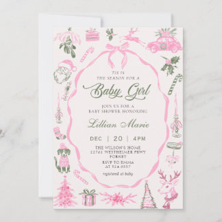 Invitation pour Baby Shower de Noël Coquette Rose
