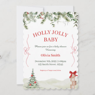 Invitation pour Baby Shower de Noël Holly Jolly