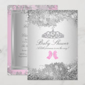 Invitation pour Baby Shower Diamant & Tiare Argent (Devant / Derrière)