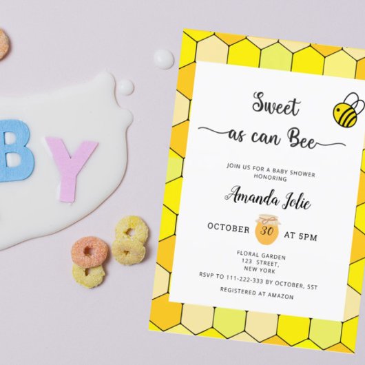 Invitation pour baby shower douce comme une abeill