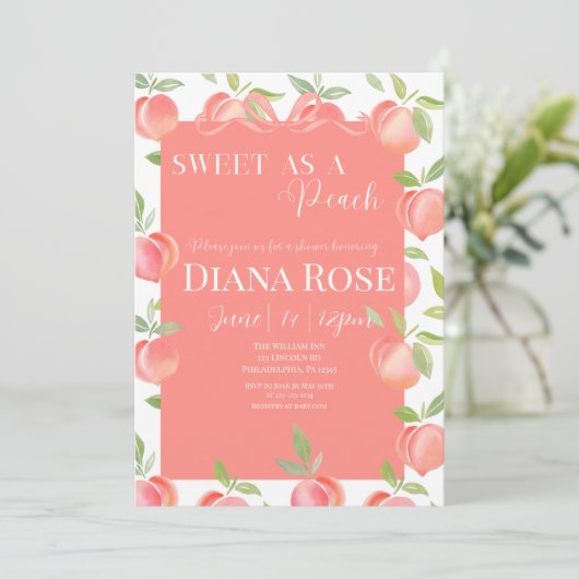 Invitation pour Baby Shower Douce comme une Pêche (Debout devant)