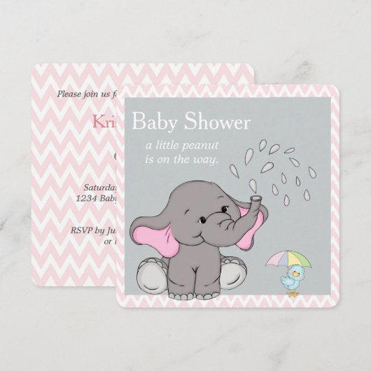 Invitation pour Baby Shower Éléphant Bébé Adorable (Devant / Derrière)