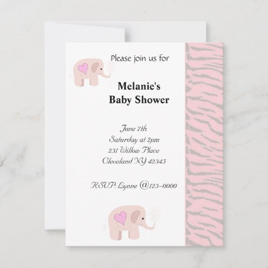 Invitation pour Baby Shower Éléphant Rose Pâle (Devant)