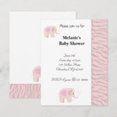 Invitation pour Baby Shower Éléphant Rose Pâle (Devant / Derrière)