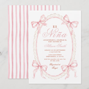 Invitation pour Baby Shower « Es Niña »   Ruban Ro