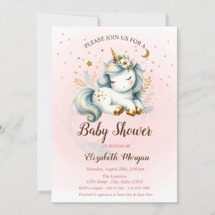 Invitation pour Baby Shower Étoile Licorne Mignonn