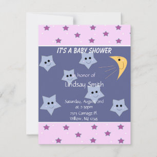 Invitation pour Baby Shower Étoiles et Lune