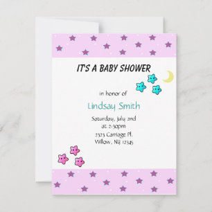Invitation pour Baby Shower Étoiles et Lune