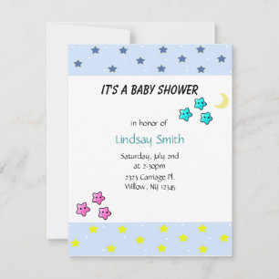 Invitation pour Baby Shower Étoiles et Lune