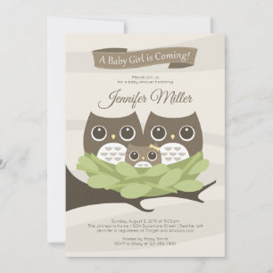 Invitation pour Baby Shower Famille de Chouette Bé