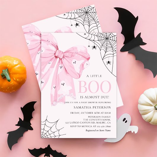 Invitation pour Baby Shower Fantôme Petit Arc Rose