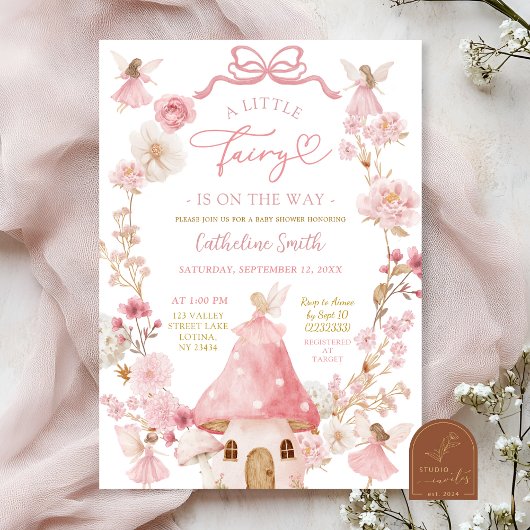 Invitation pour Baby Shower Fée Coquette Ruban Ros