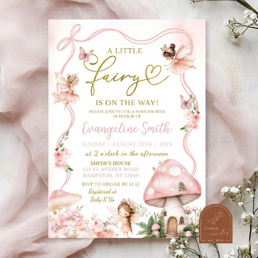 Invitation pour Baby Shower Fée Florale Rose