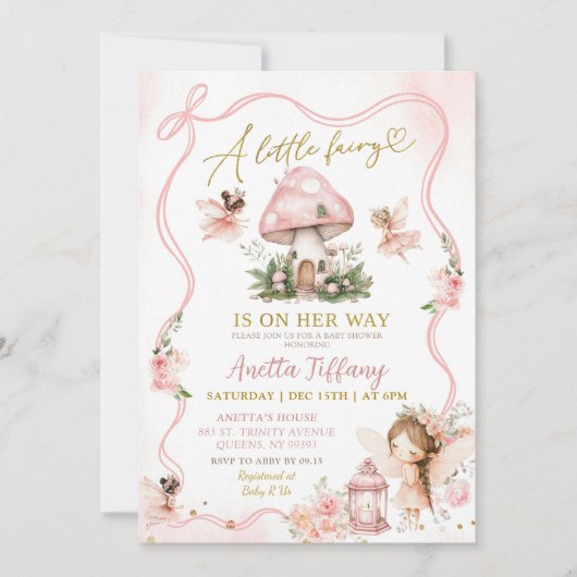 Invitation pour Baby Shower Fée Rose (Devant)